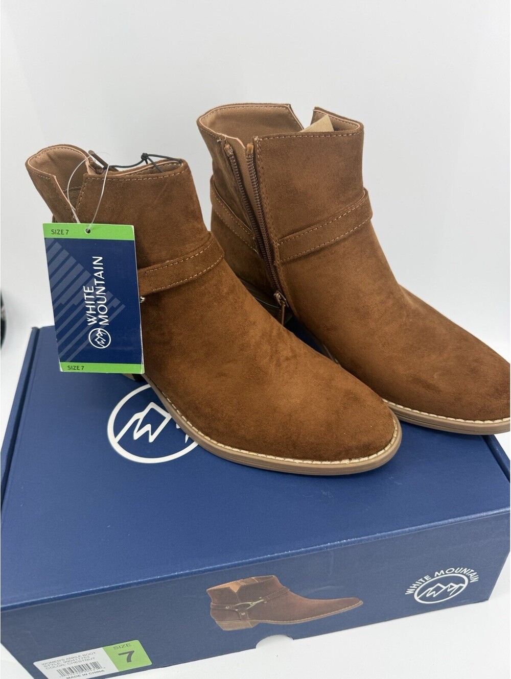 White Mountain Women's Faux Suede Zip-Up Ankle Boot Chestnut Brown Size 7 New